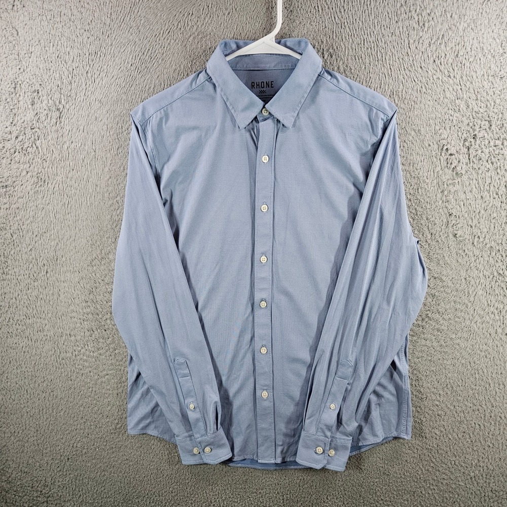 Rhone Commuter Shirt Mens Medium Blue Micro Check Classic Fit Italian Fabric